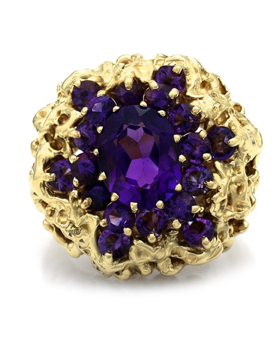 Amethyst Halo Free Form Ring in Gold